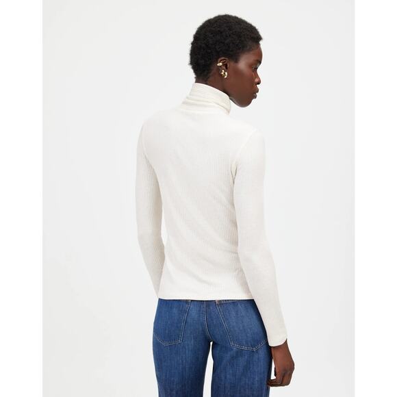 Madewell Women's Marlow White Ribbed Turtleneck Long-Sleeve Tee Size M NWT - Picture 2 of 12